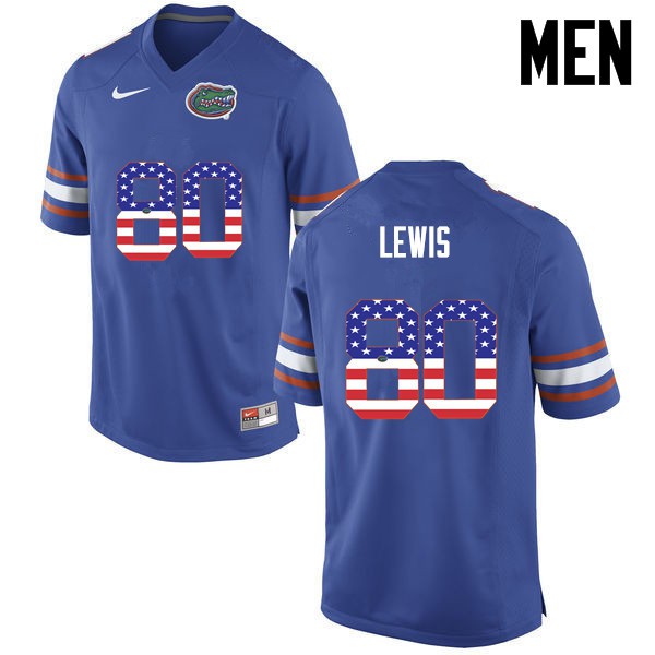 Florida Gators Men #80 C'yontai Lewis College Football Jersey USA Flag Fashion Blue